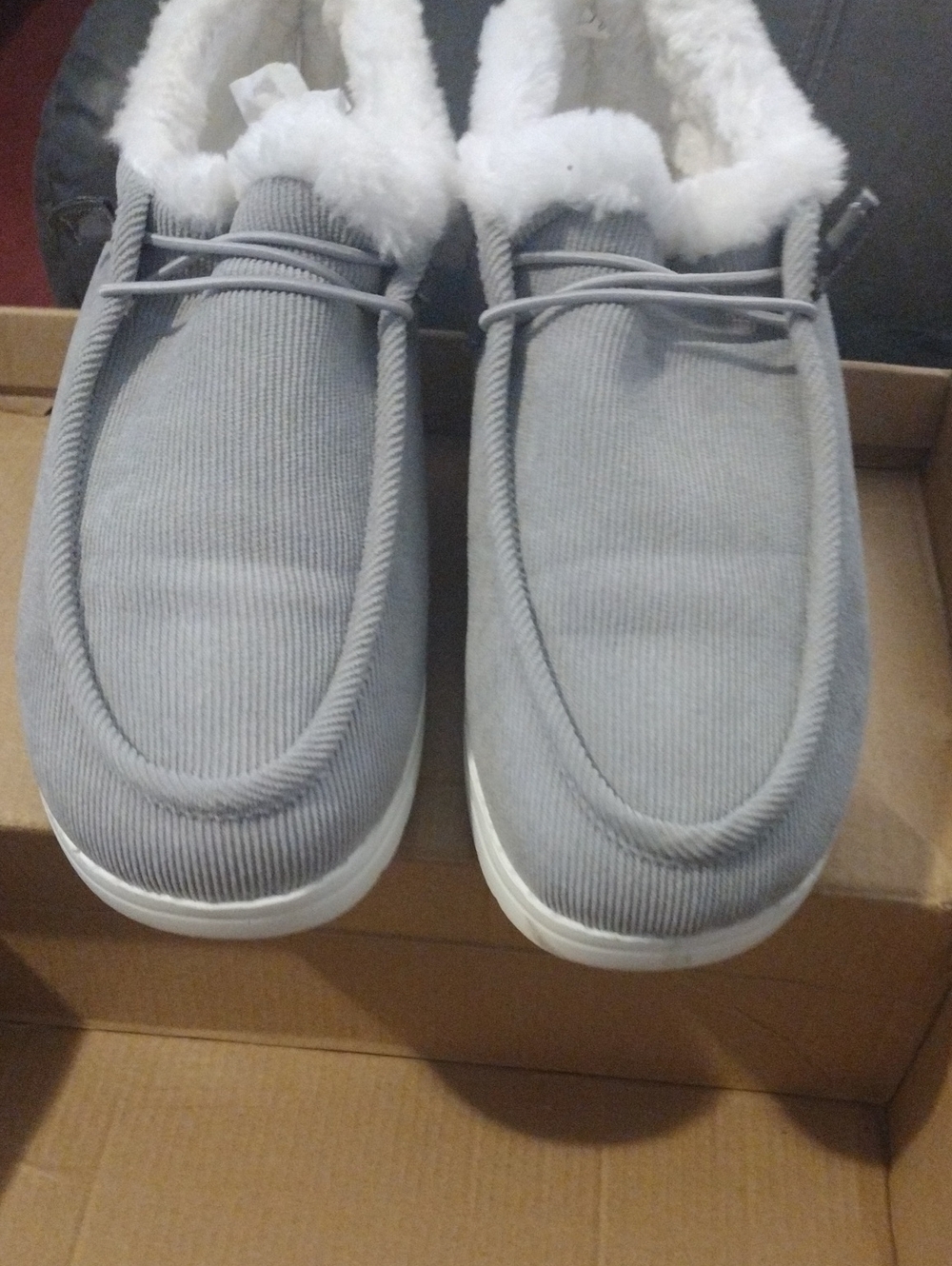 Women's Gray Faux-Fur Lined Slip-On Loafers